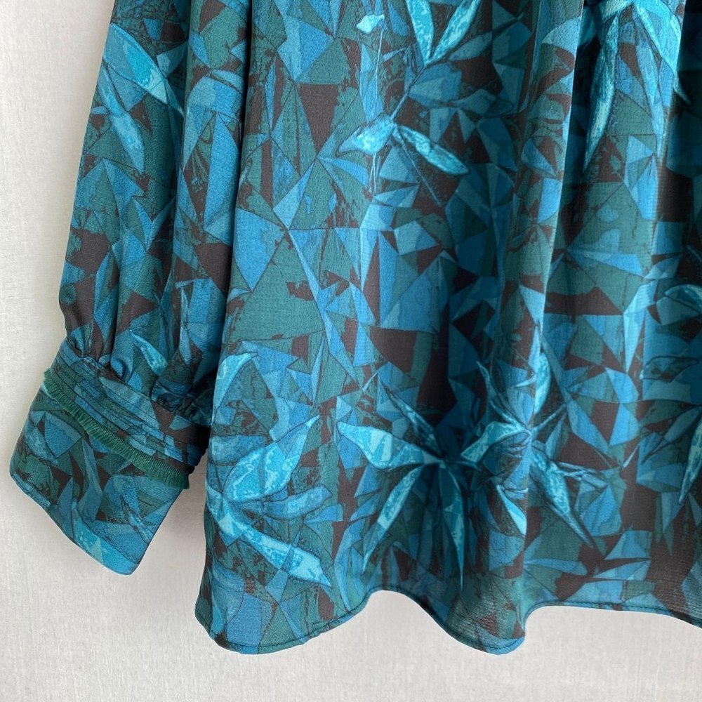 Halston Leaves-Pattern Flowy Blouse - image 7